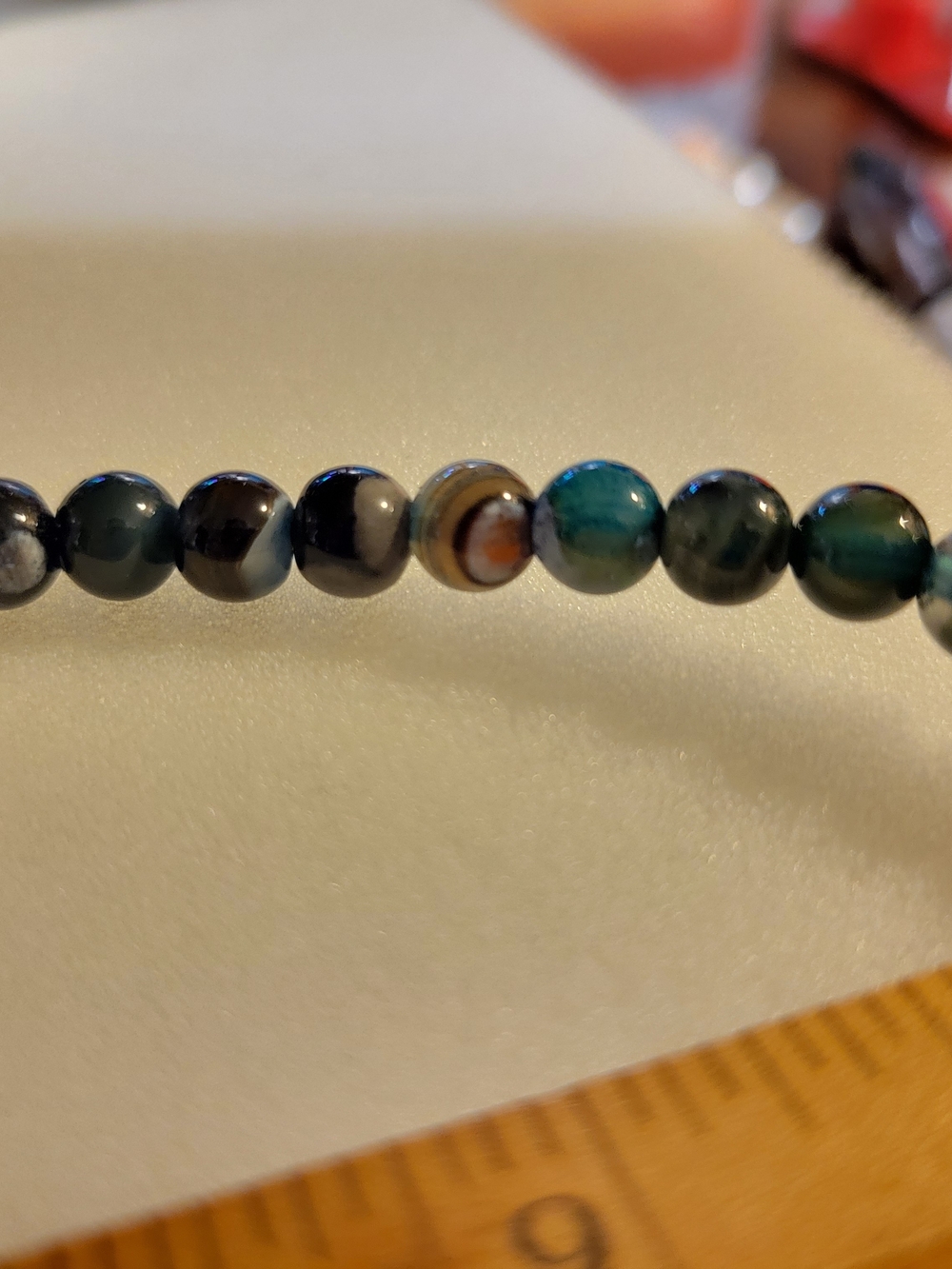 Beaded Agate Stretch Bracelet in Teal and Black